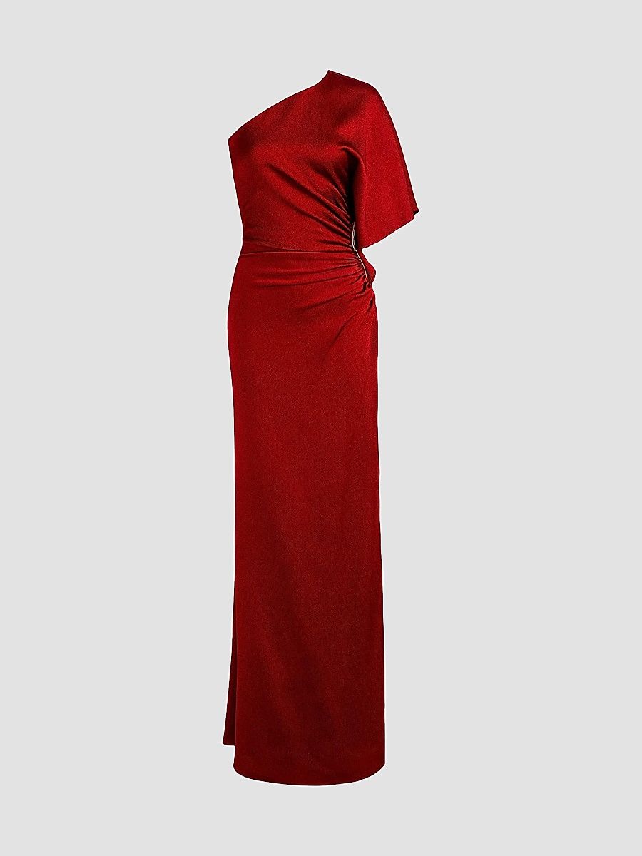 Women's Doli Satin Draped Column Gown - Burgundy - Size XL