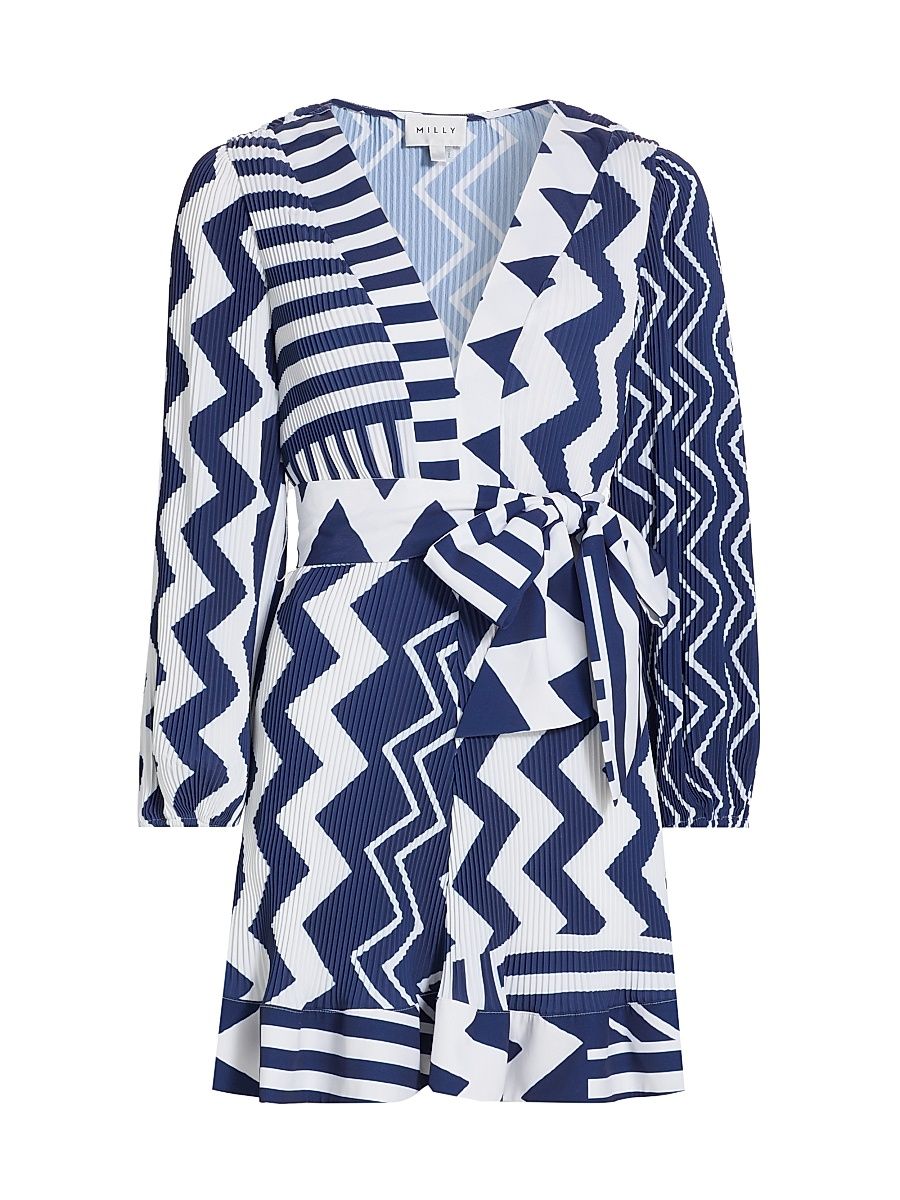 Women's Liv Patchwork Chevron Pleated Dress - Navy Multi - Size 12