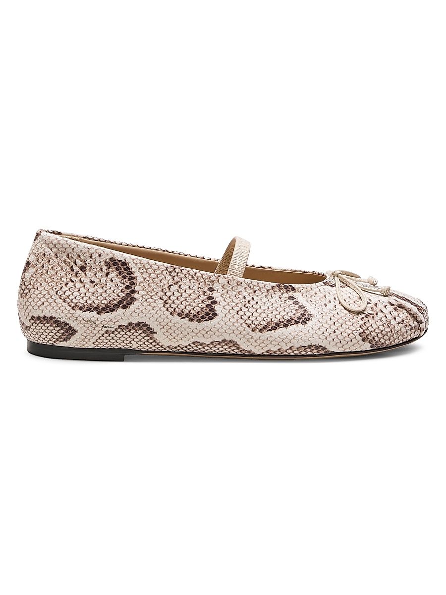 Women's Prima Snake-Embossed Leather Mary Jane Flats - Cream Linen - Size 9.5