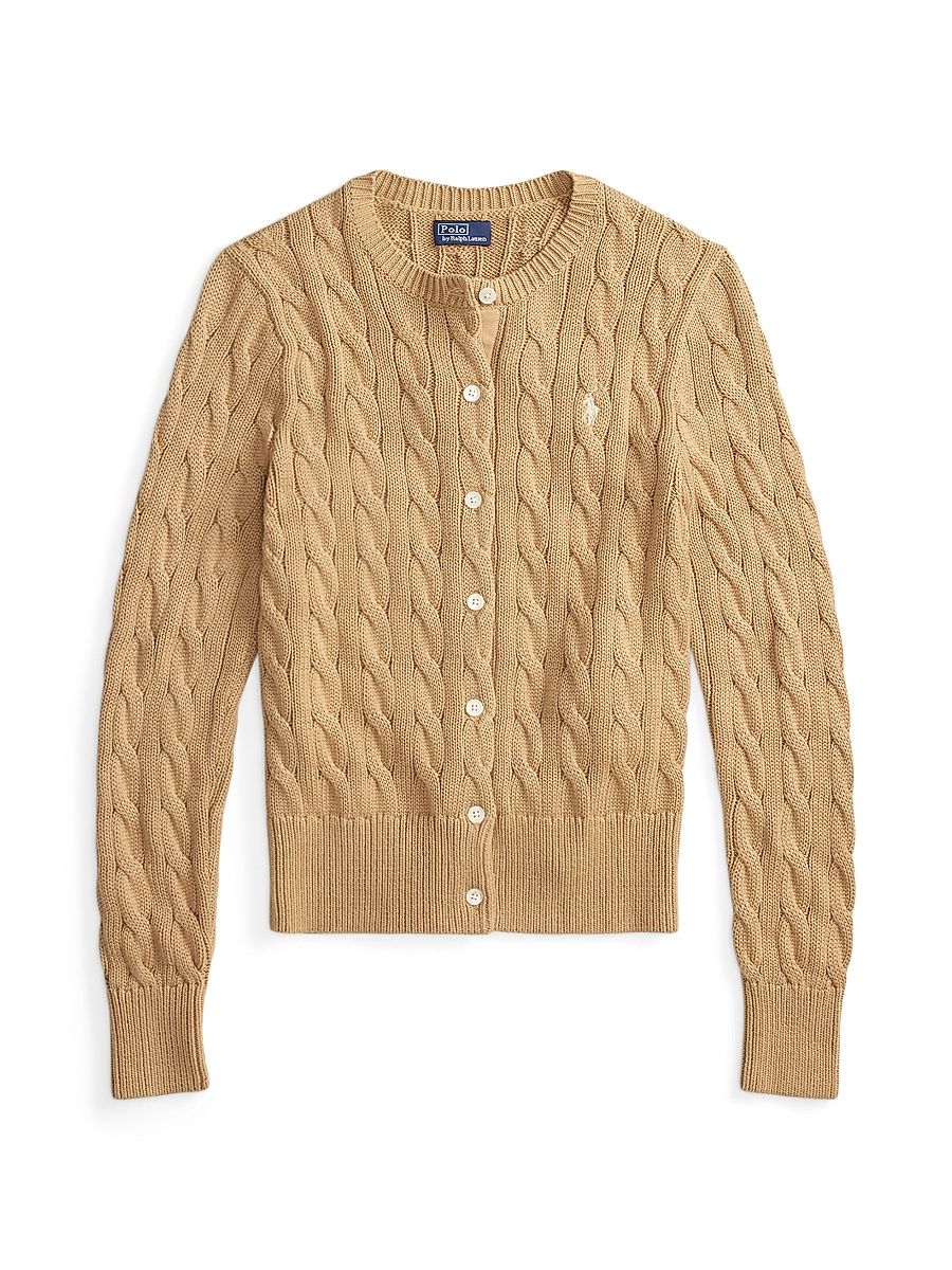 Women's Cable-Knit Cotton Cardigan - Vintage Khaki - Size XS