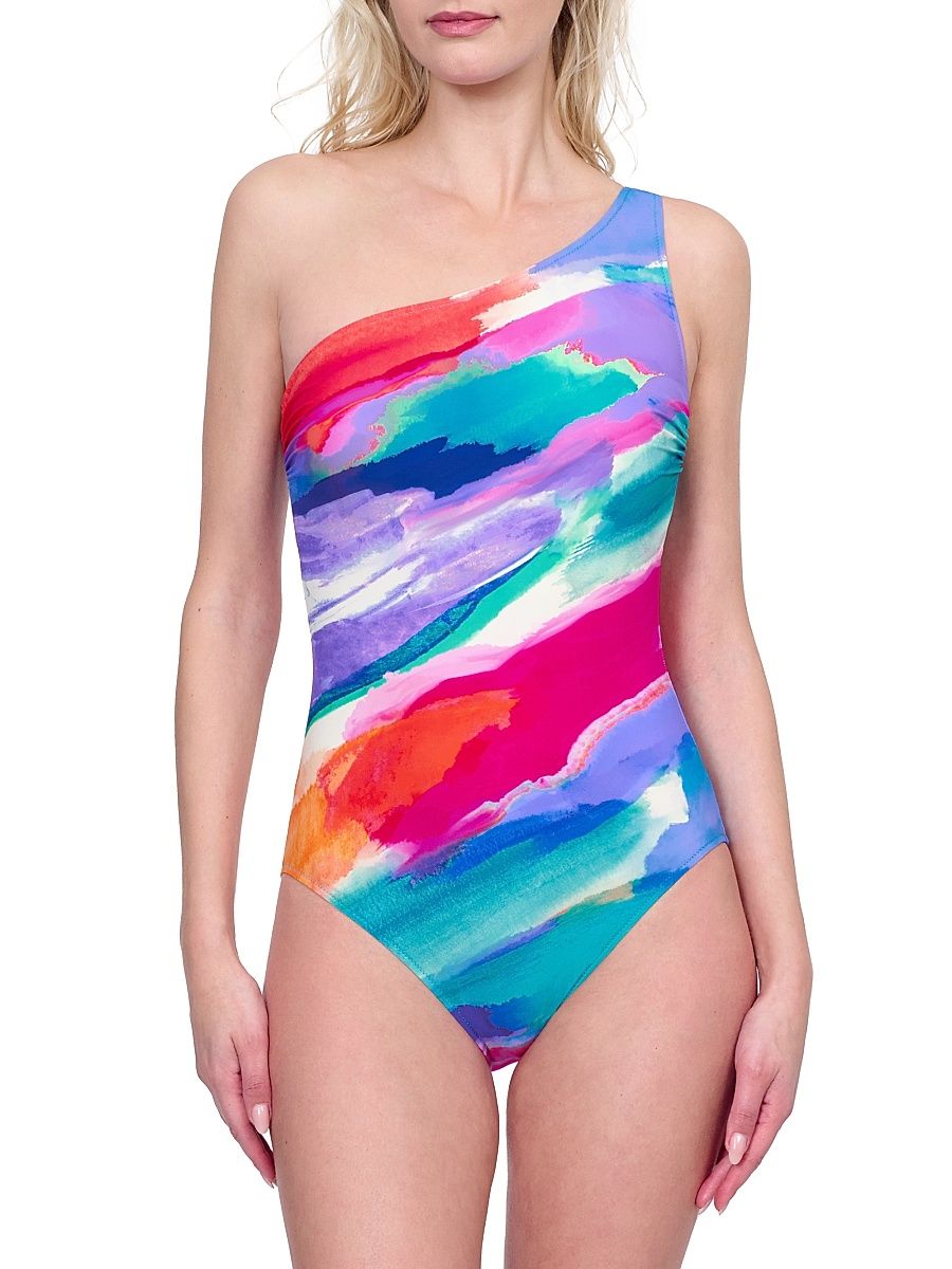 Women's Palma De Mallorca Printed One-Shoulder Swimsuit - Size 16
