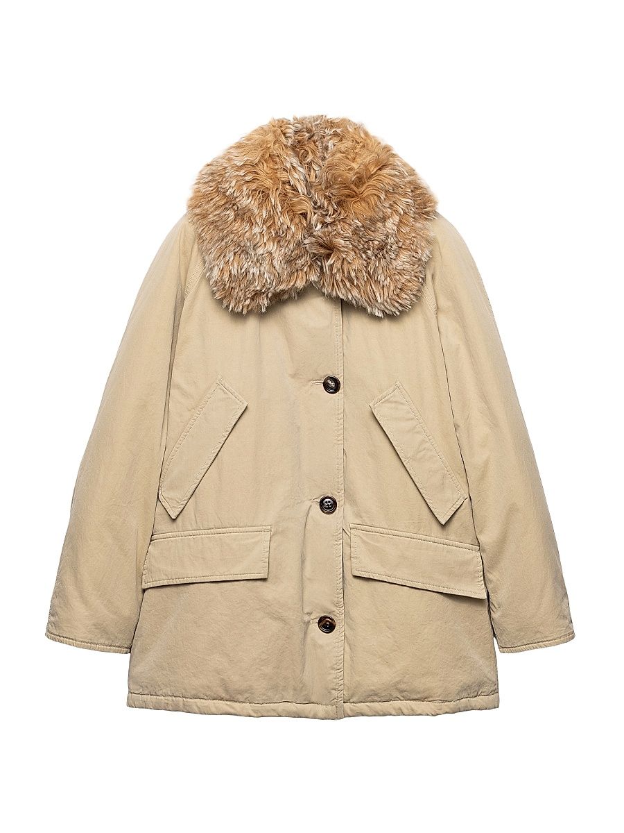 Women's Medium-Weight Old Panama Cotton Down Coat - Beige Khaki - Size 4