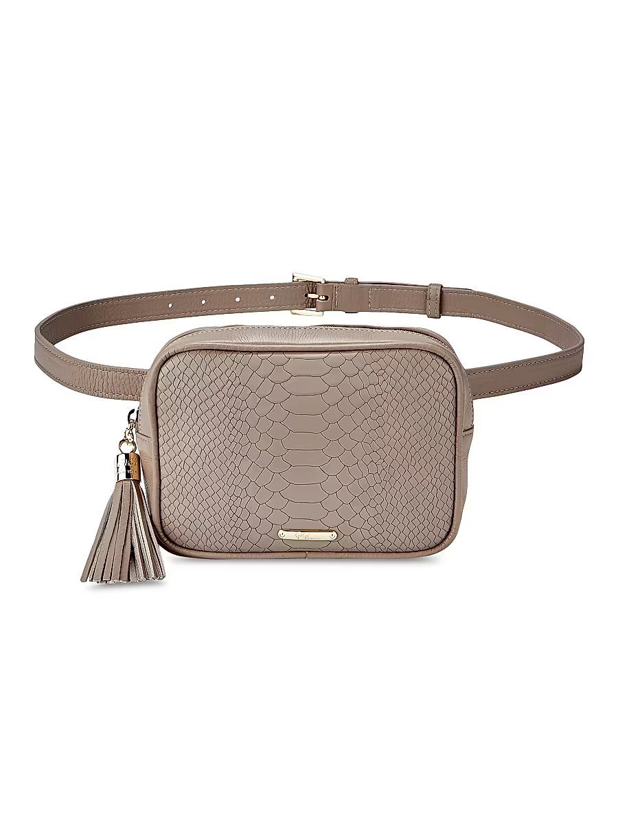 Women's Kylie Snake-Embossed Leather Belt Bag - Stone