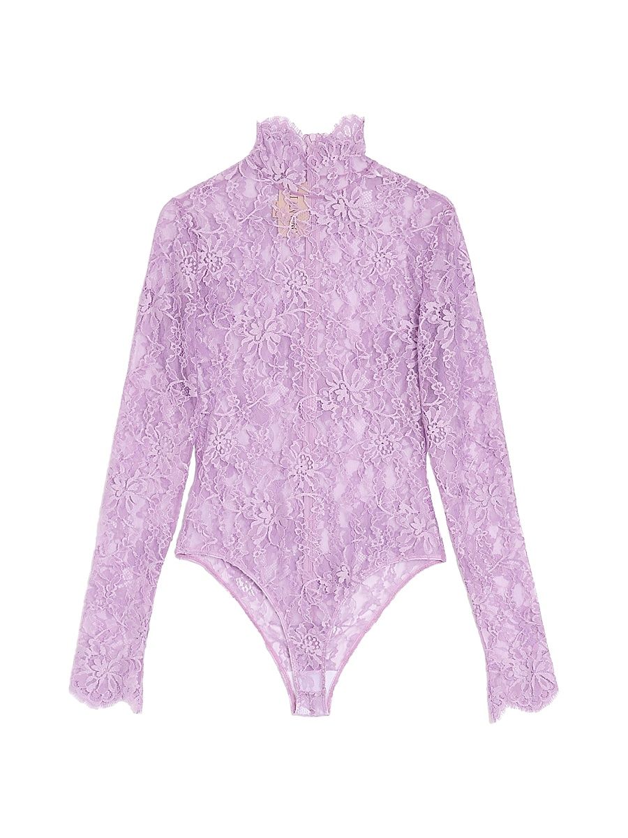 Women's Floral Lace Bodysuit - Soft Wisteria - Size Small