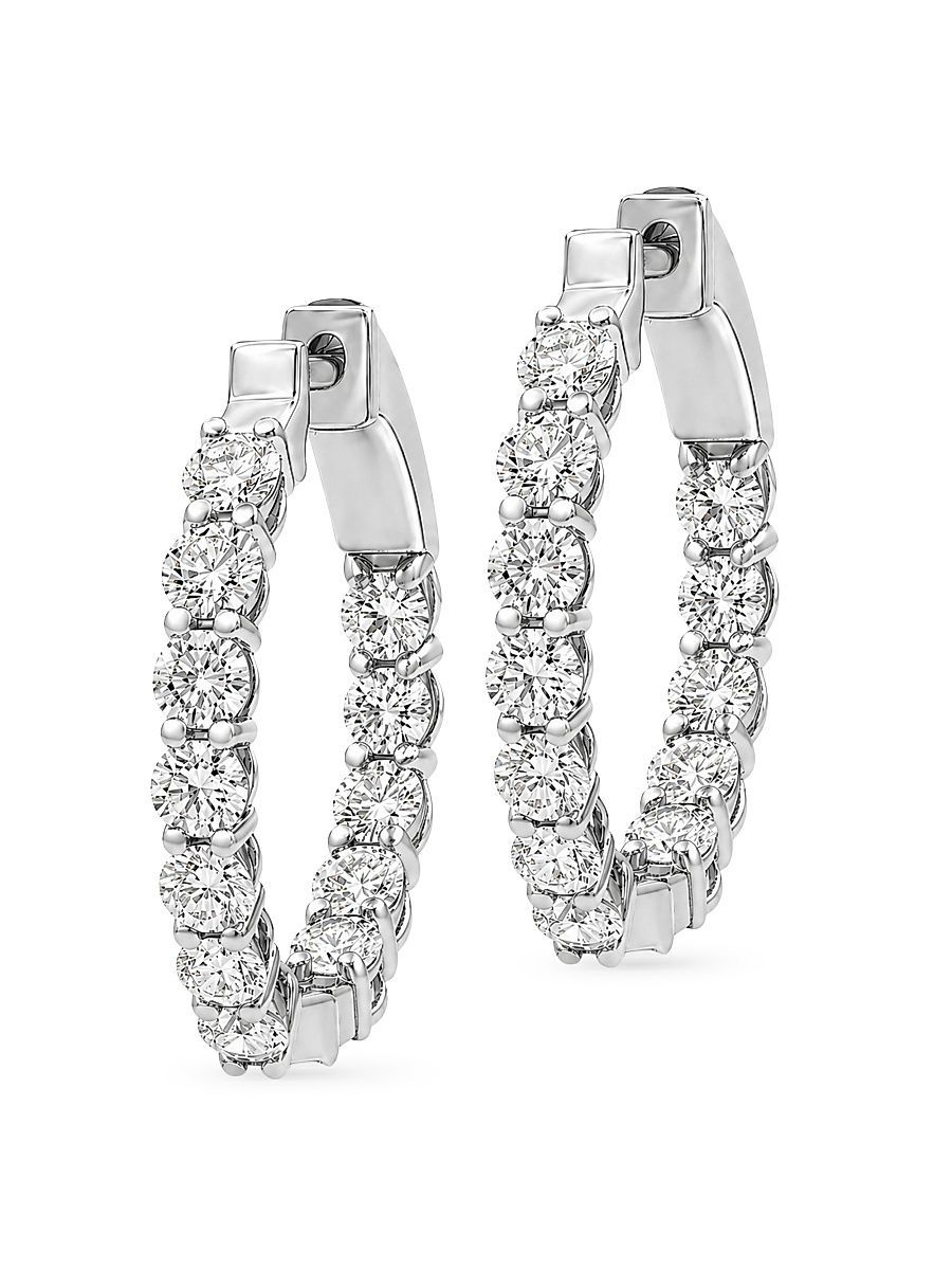 Women's 18K White Gold & 2.00 TCW Lab-Grown Diamond Hoop Earrings - White Gold