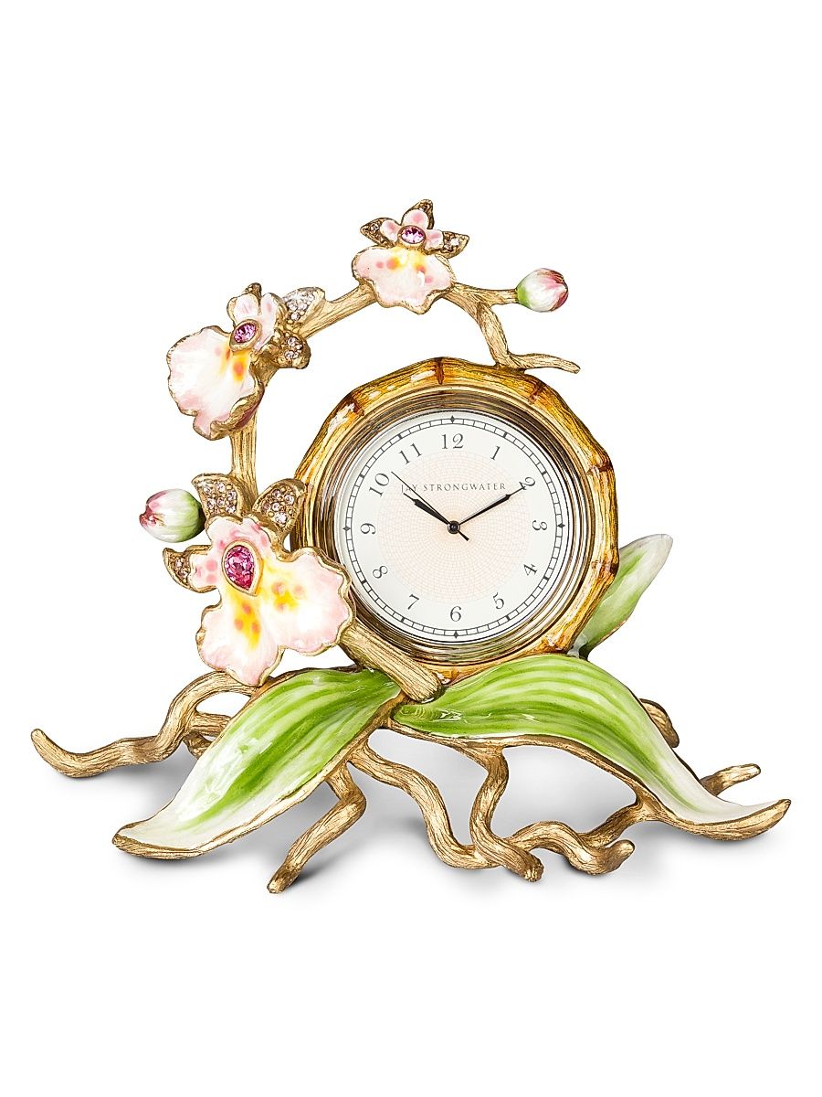 Bloomsbury Tara 14K Goldplated, Porcelain, Enamel & Swarovski Crystal Orchid Clock