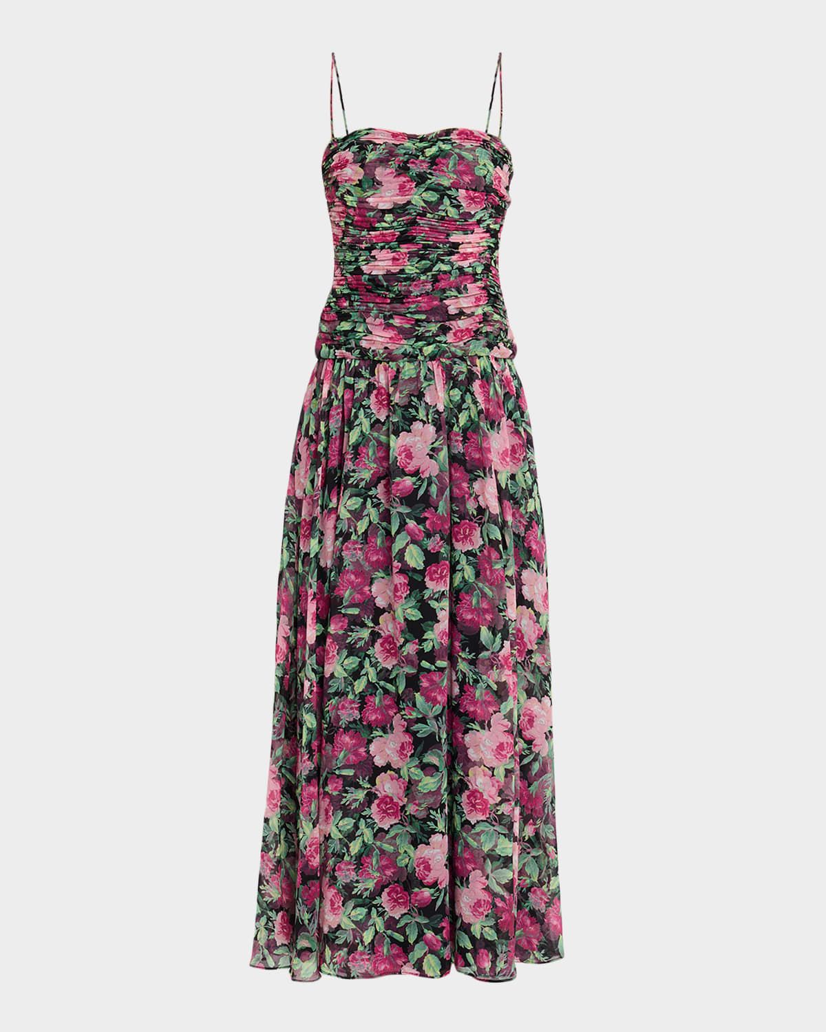 Dylan Floral Chiffon Ruched Maxi Dress