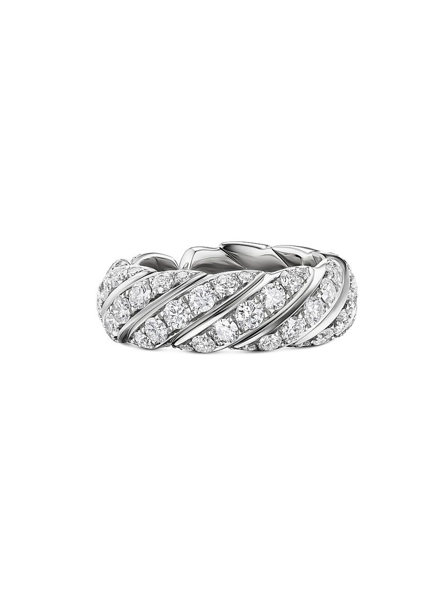 Women's Sculpted Cable Flex Band Ring in 18K White Gold - Diamond - Size 9