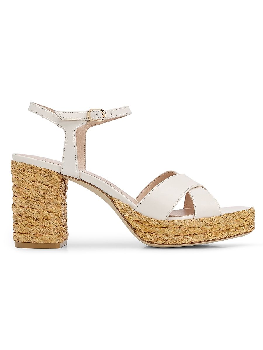 Women's Dayna 80MM Leather-Raffia Platform Sandals - Cream - Size 10