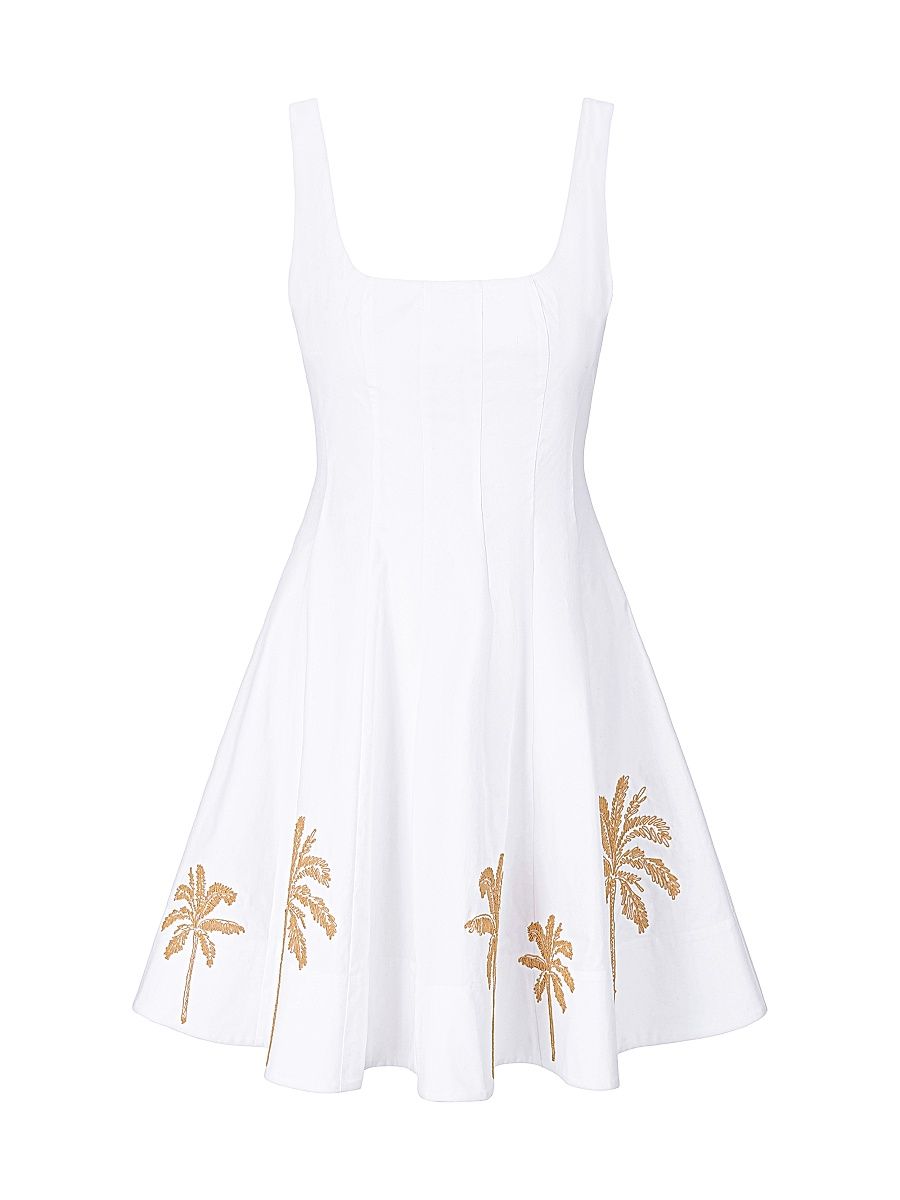 Women's Wells Embroidered Stretch-Cotton Midi-Dress - White Embroidery - Size 14