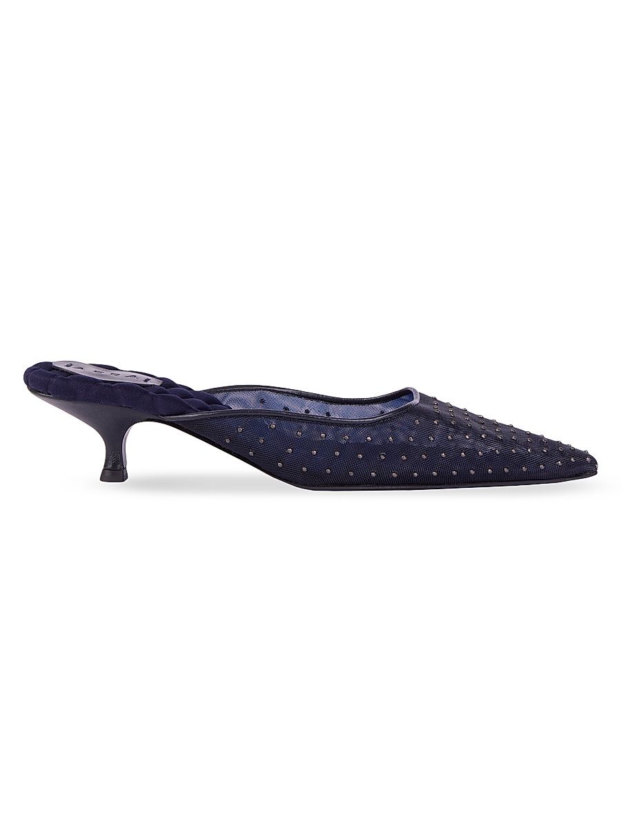 Women's Rose 45MM Studded Mesh Kitten-Heel Mules - Navy - Size 6.5