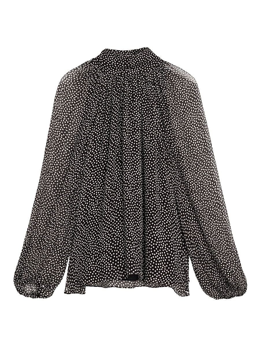 Women's Suzanne Polka-Dot Silk Blouse - Black - Size Small