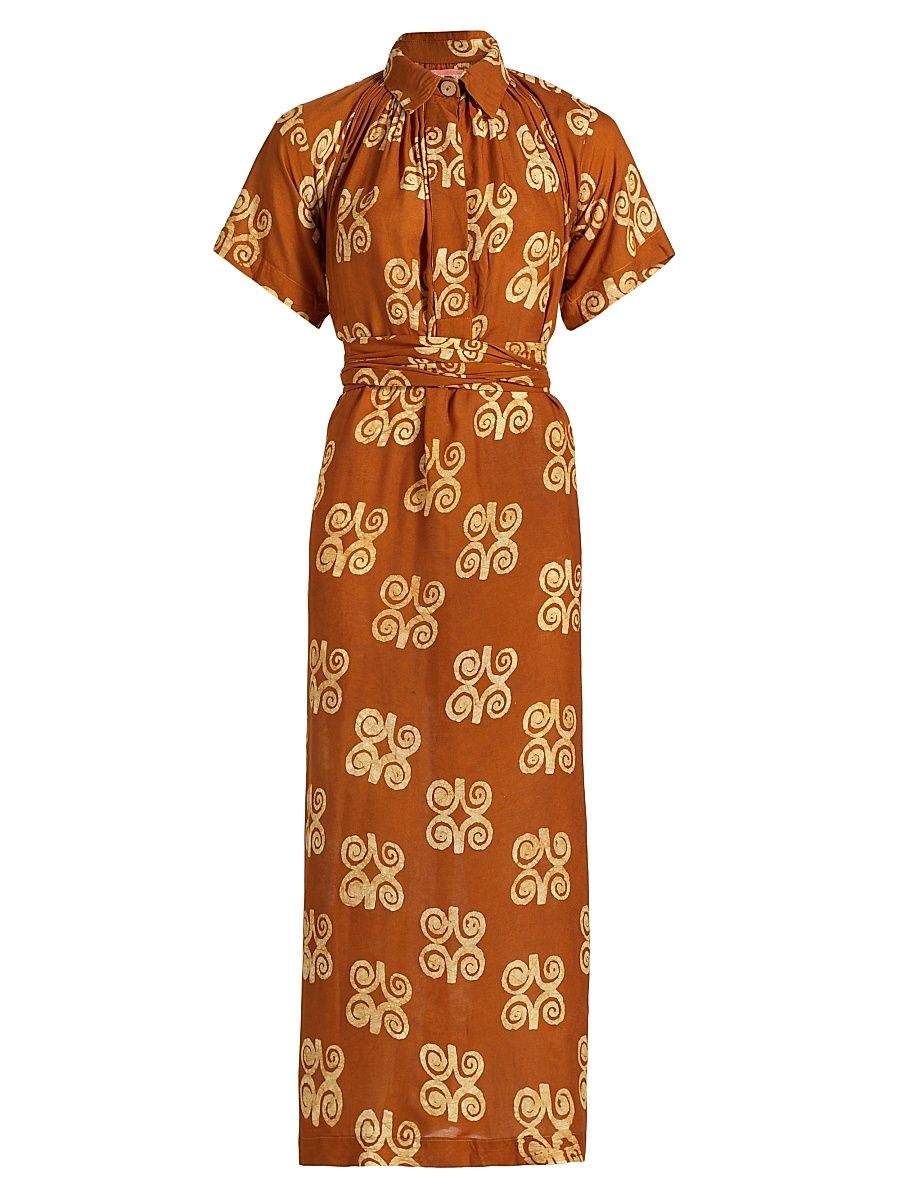 Women's Issa Printed Cotton A-Line Midi-Dress - Brown - Size XXL