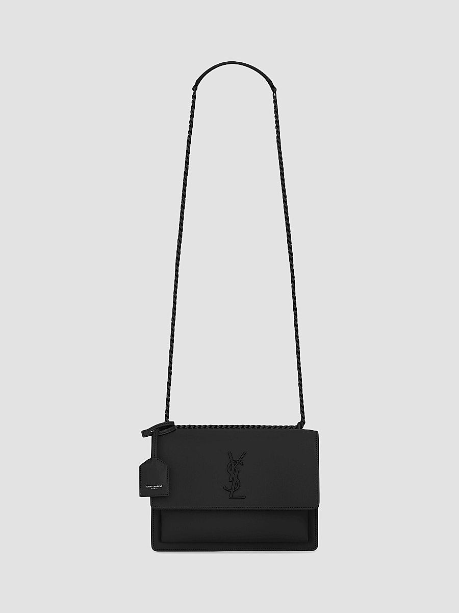 Saint Laurent Women's Sunset Medium Chain Bag in Smooth Leather - Nero