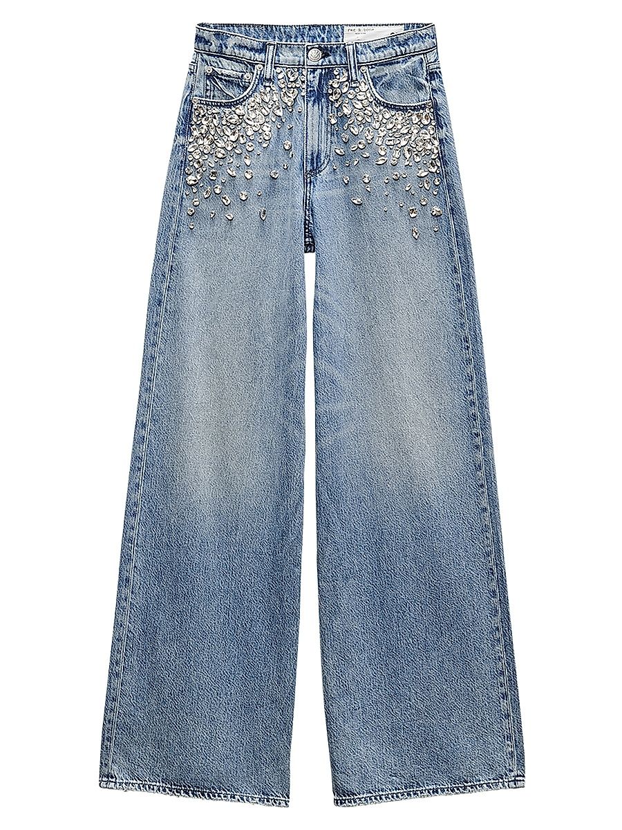 Women's Featherweight Sofie Embellished High-Rise Wide-Leg Jeans - Mali Jewel - Size 28