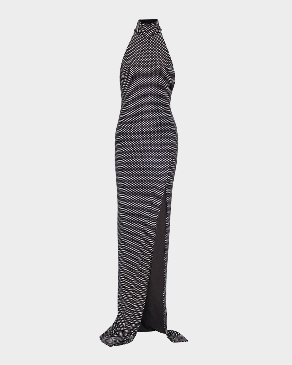 Crystal Velvet Halter Slit Maxi Dress