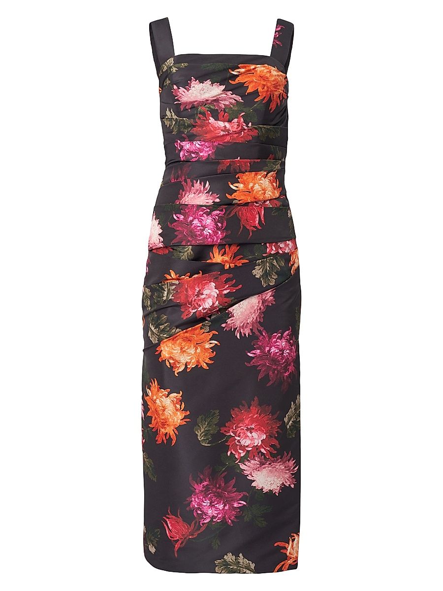 Women's Chrysanthemum-Print Draped Cocktail Dress - Black Multi - Size 14