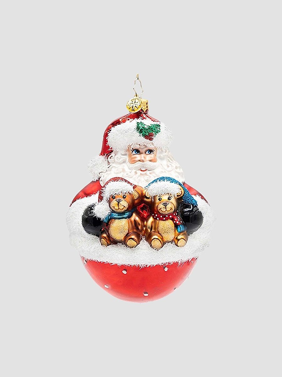 Whimsical Santa Bearing Holiday Cheer Glass Ornament