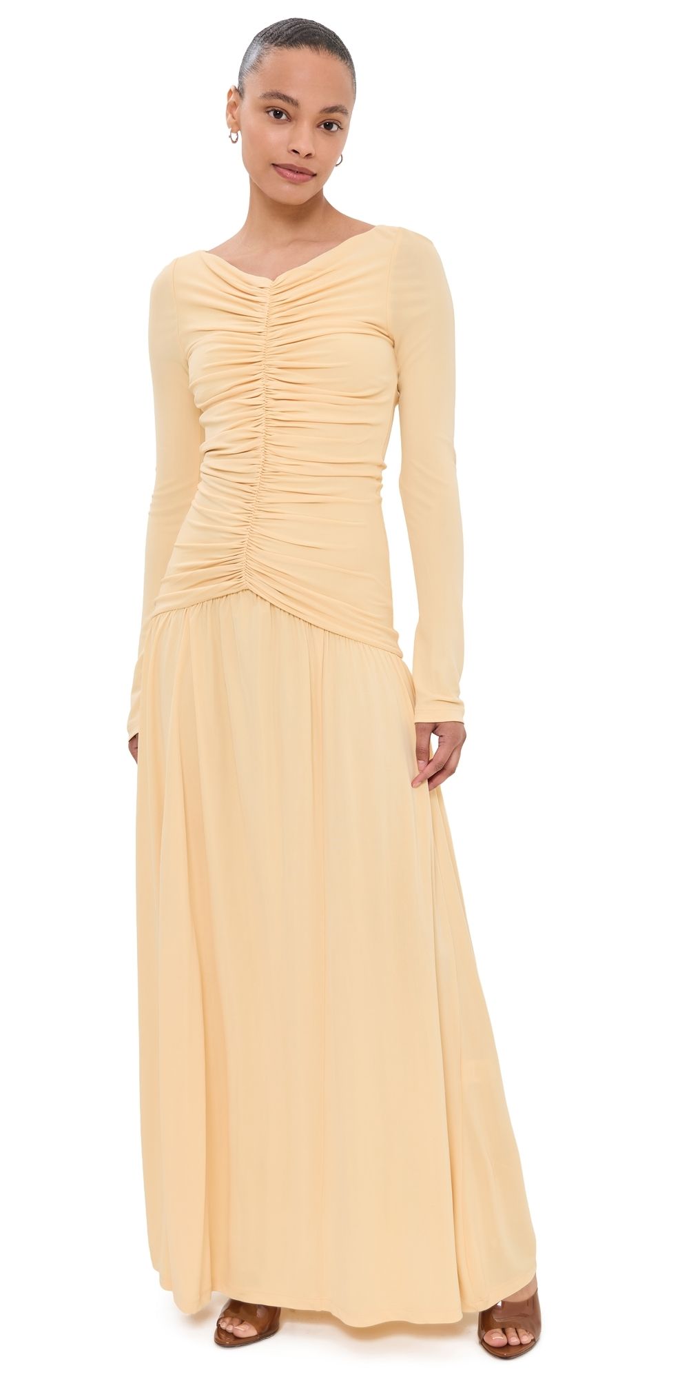 La Ligne Ruched Maxi Dress Pale Yellow M