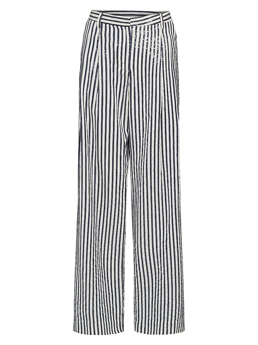Women's Sulli Striped Sequin Trousers - Indigo White - Size 10