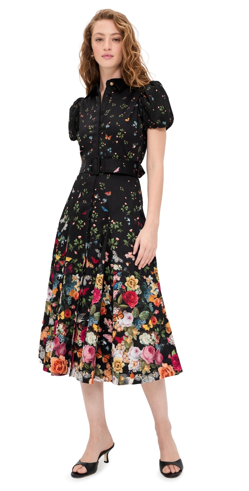 ALICE + OLIVIA Henrietta Midi Dress Solar Strength Black 0