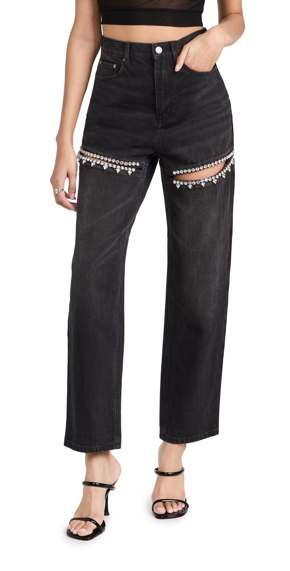 AREA Crystal Slit Jeans Black 29