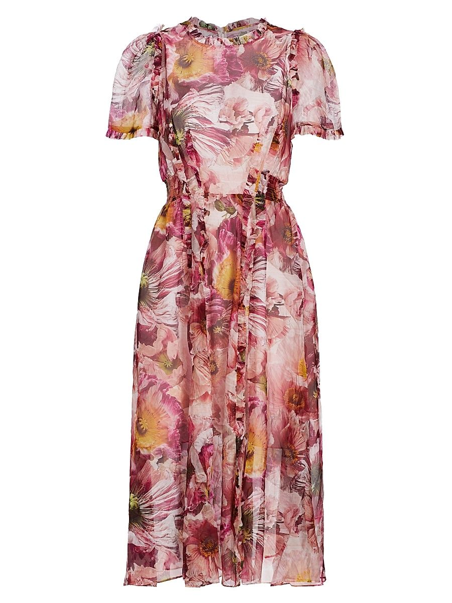 Women's Marchesa Rosa Sedum Floral Chiffon Midi-Dress - Blush - Size 6