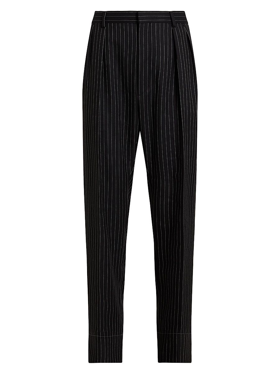 Men's Glenn Rope-Striped Wool-Linen Trousers - Black Cream - Size 40