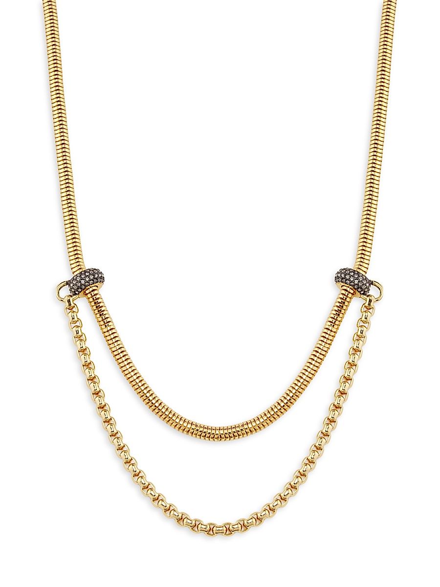 Women's Venice 12K-Gold-Plated & Glass Crystal Double Chain Necklace - Gold Gunmetal Crystal