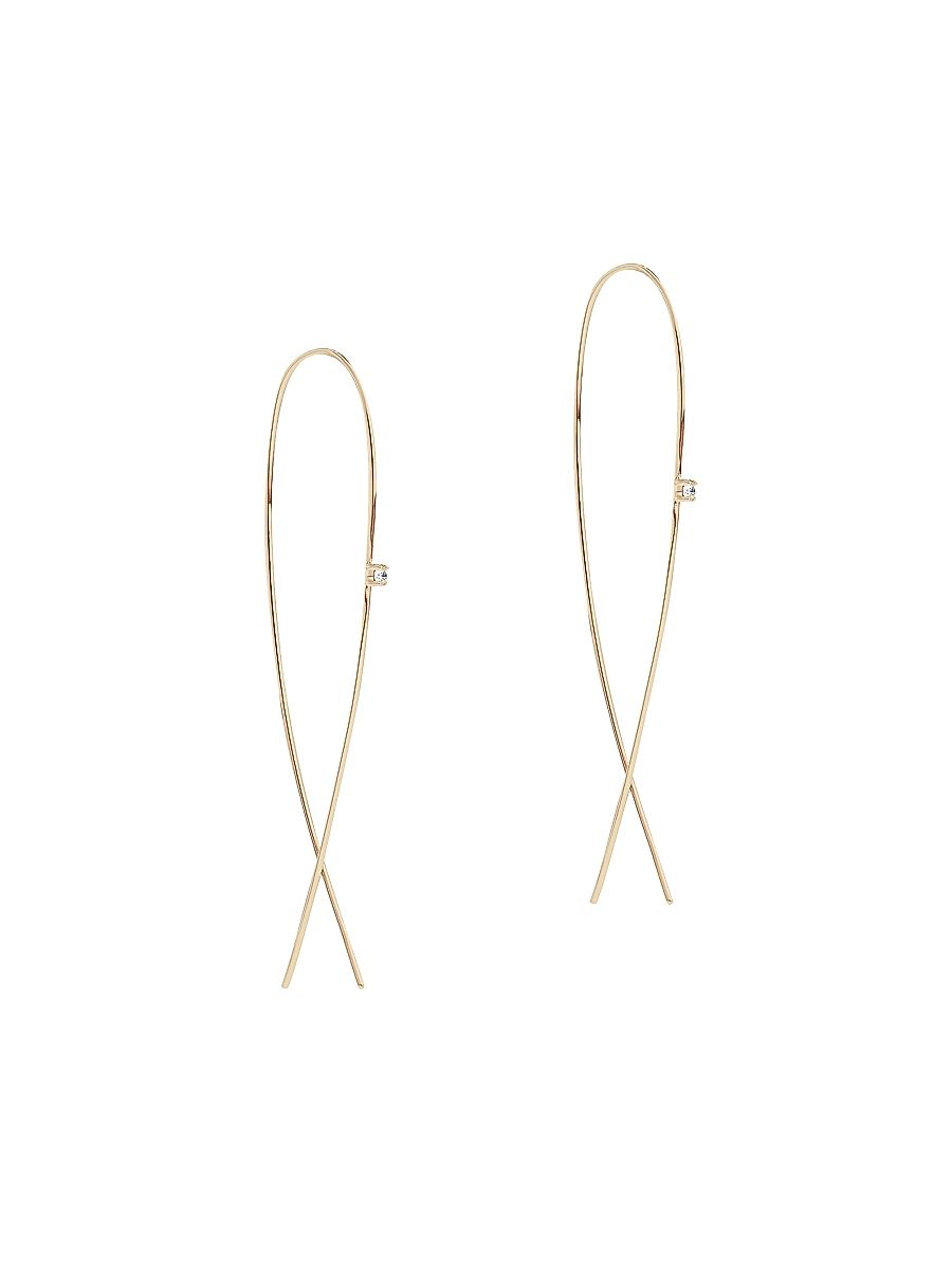 Women's 14K Gold & Diamond Narrow Upside Down Hoops - Yellow