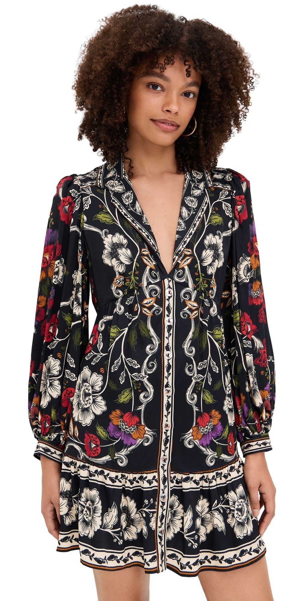 FARM Rio Rococo Flowers Black Mini Dress Rococo Flowers Black M