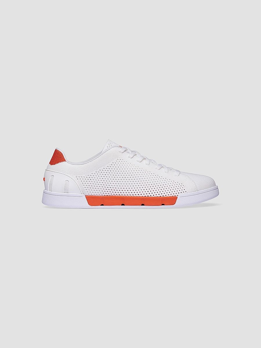 Swims Men's Breeze Tennis Knit Low-Top Sneakers - White Swim Orange - Size 15