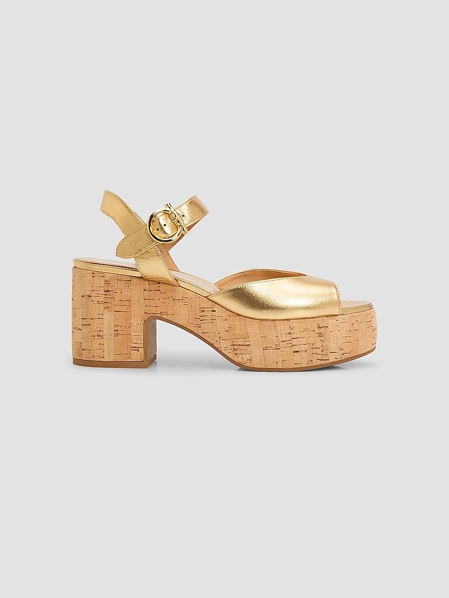 Women's Nerea 75MM Metallic Leather Platform Sandals - Gold Lux Fondo Beige - Size 11