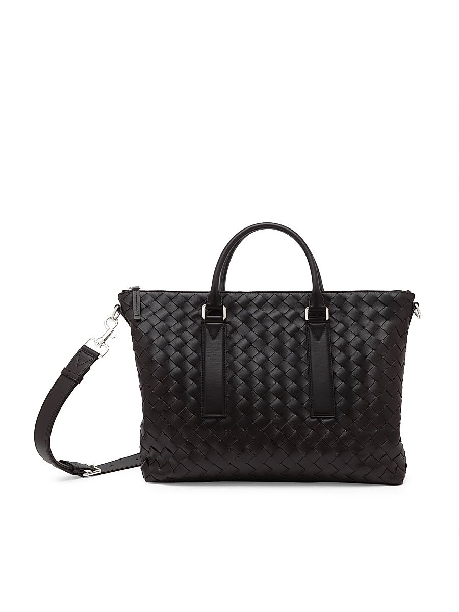 Men's Intrecciato Leather Soft Briefcase - Black Silver