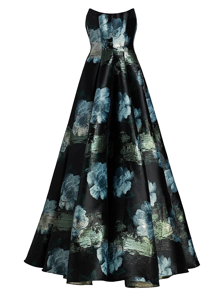 Women's Laila Floral Metallic Brocade Fit & Flare Strapless Gown - Midnight - Size 4
