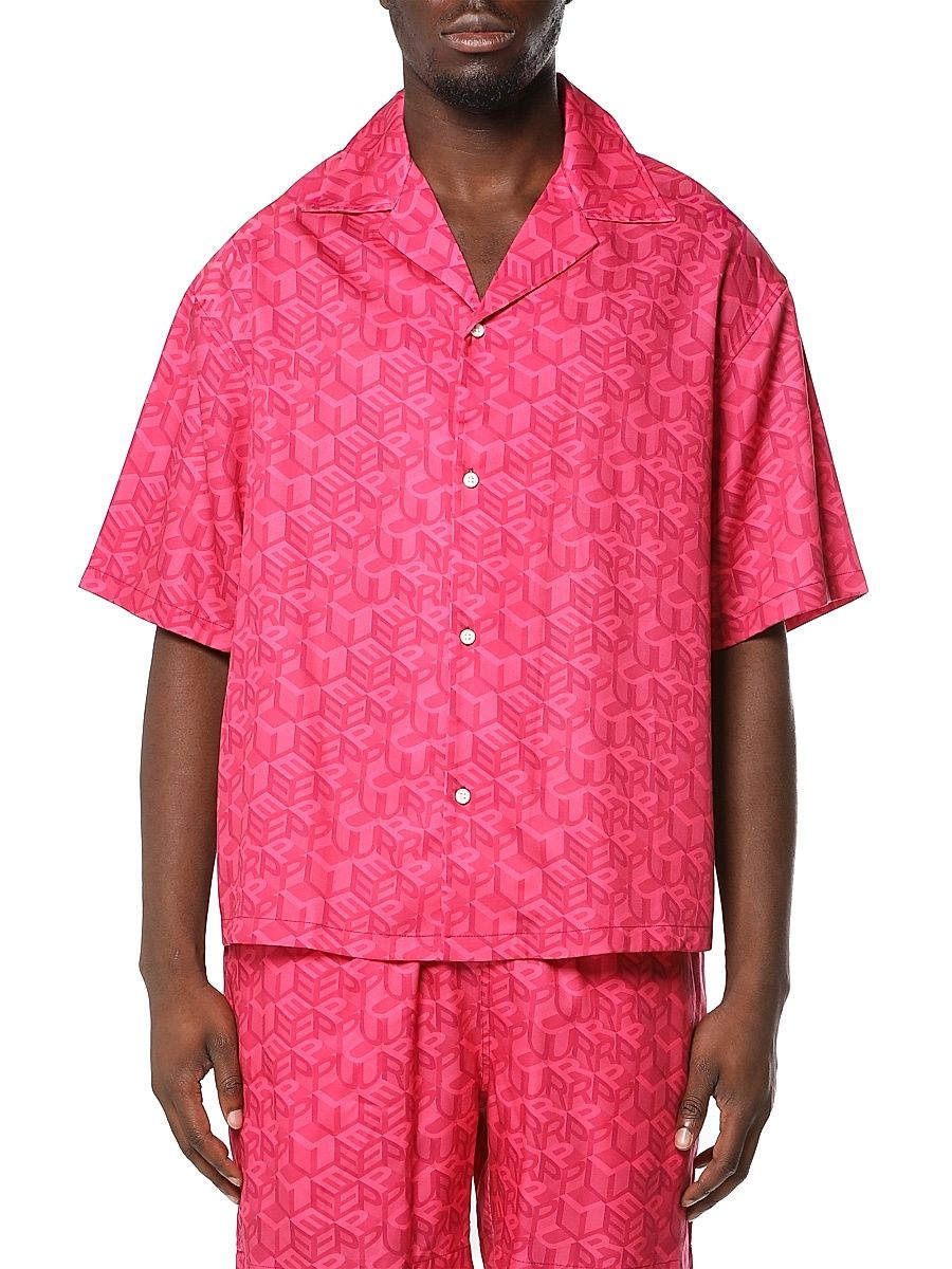 Men's Resort Monogram Button-Front Shirt - Pink - Size XL