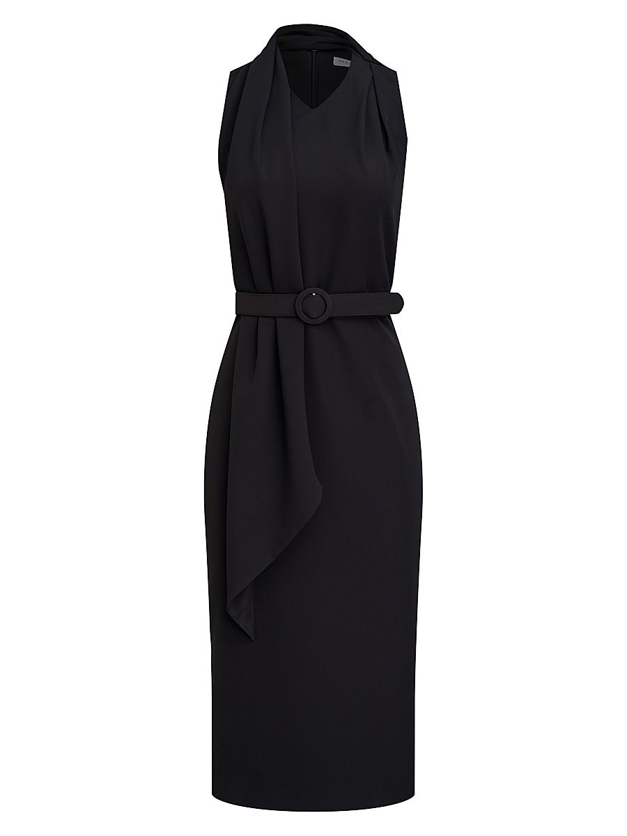 Women's Annika Crepe Belted Sleeveless Midi-Dress - Black - Size 14