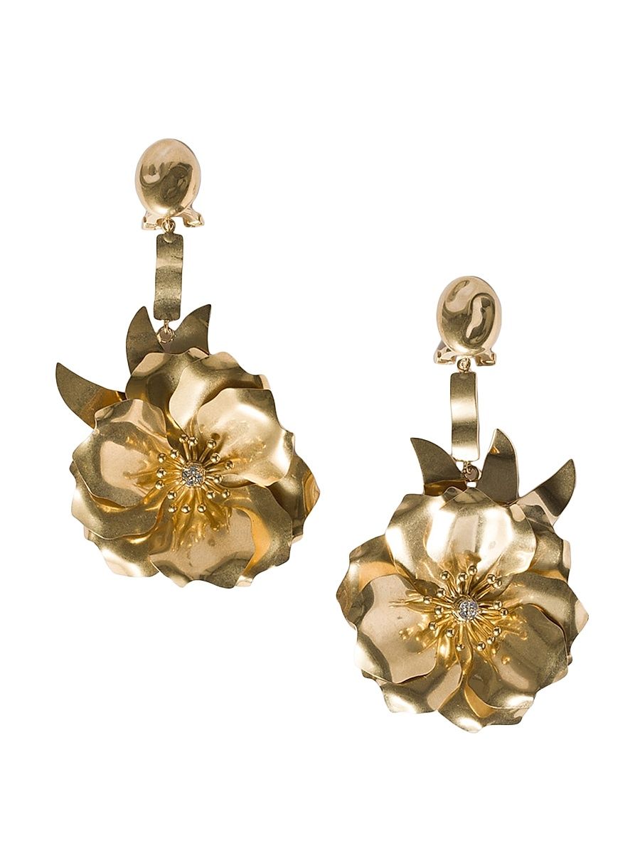 Women's Metal Earrings with Crystals - Gold