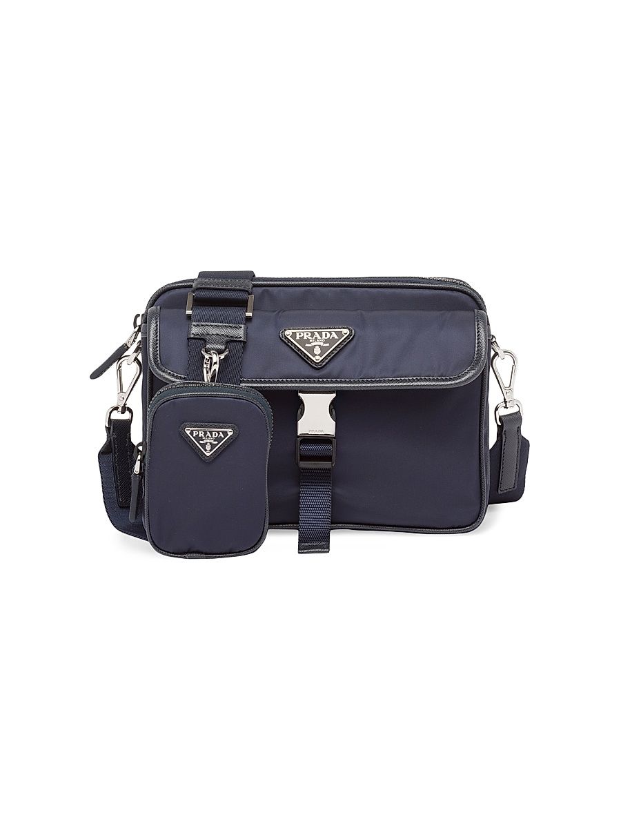 Men's Re-Nylon And Saffiano Leather Shoulder Bag - Blue