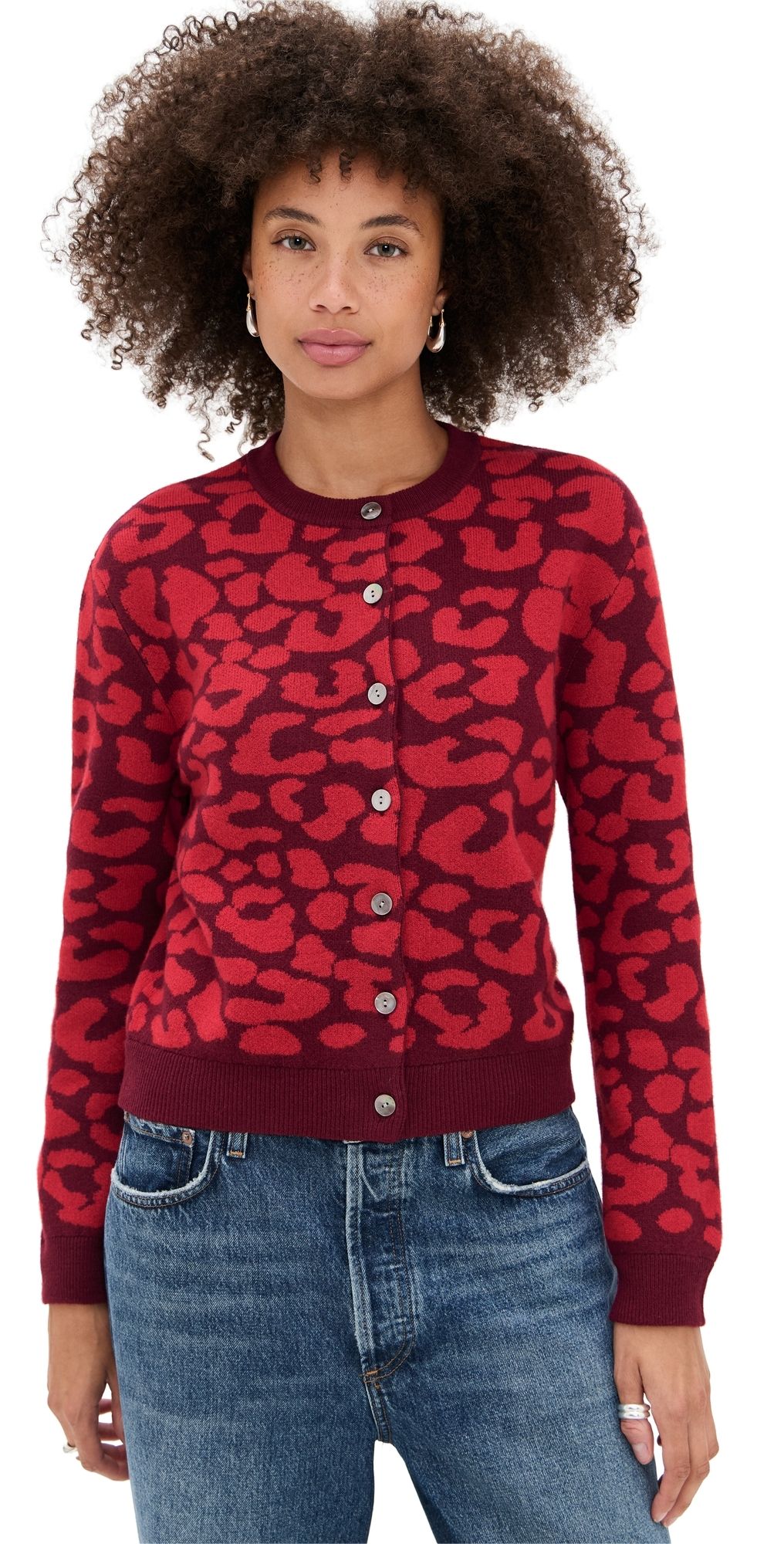 Jumper 1234 Leopard Crew Cardigan Burgundy Poppy 1