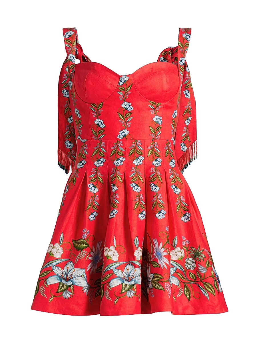 Farm Rio Women's Sweet Bloom Bouquet Linen-Blend Minidress - Red - Size XS