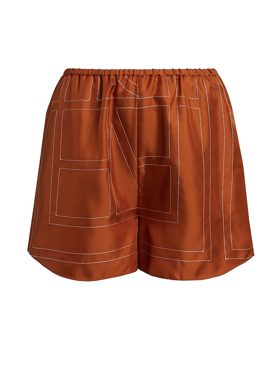 Women's Monogram Silk Pajama-Inspired Shorts - Terracotta - Size 12