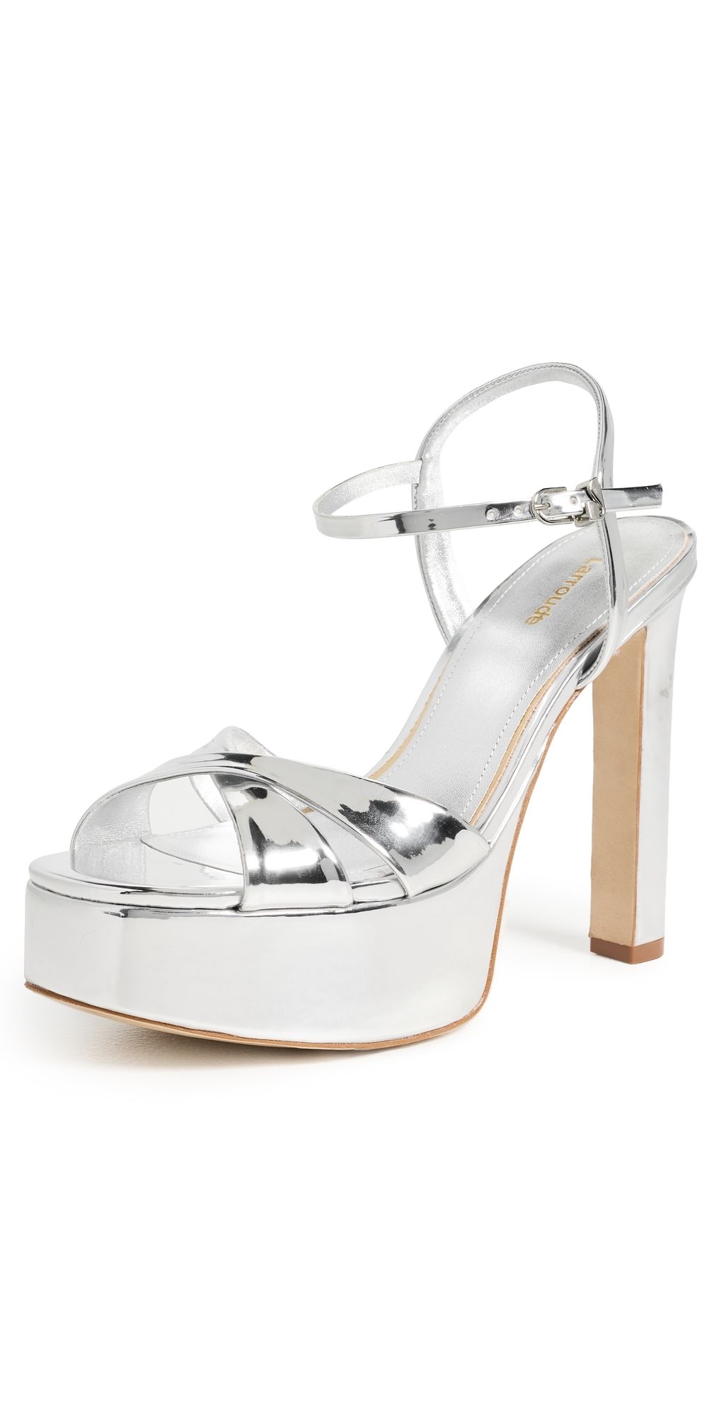 Larroudé Bianca High Platform Sandals Silver Specchio 9.5