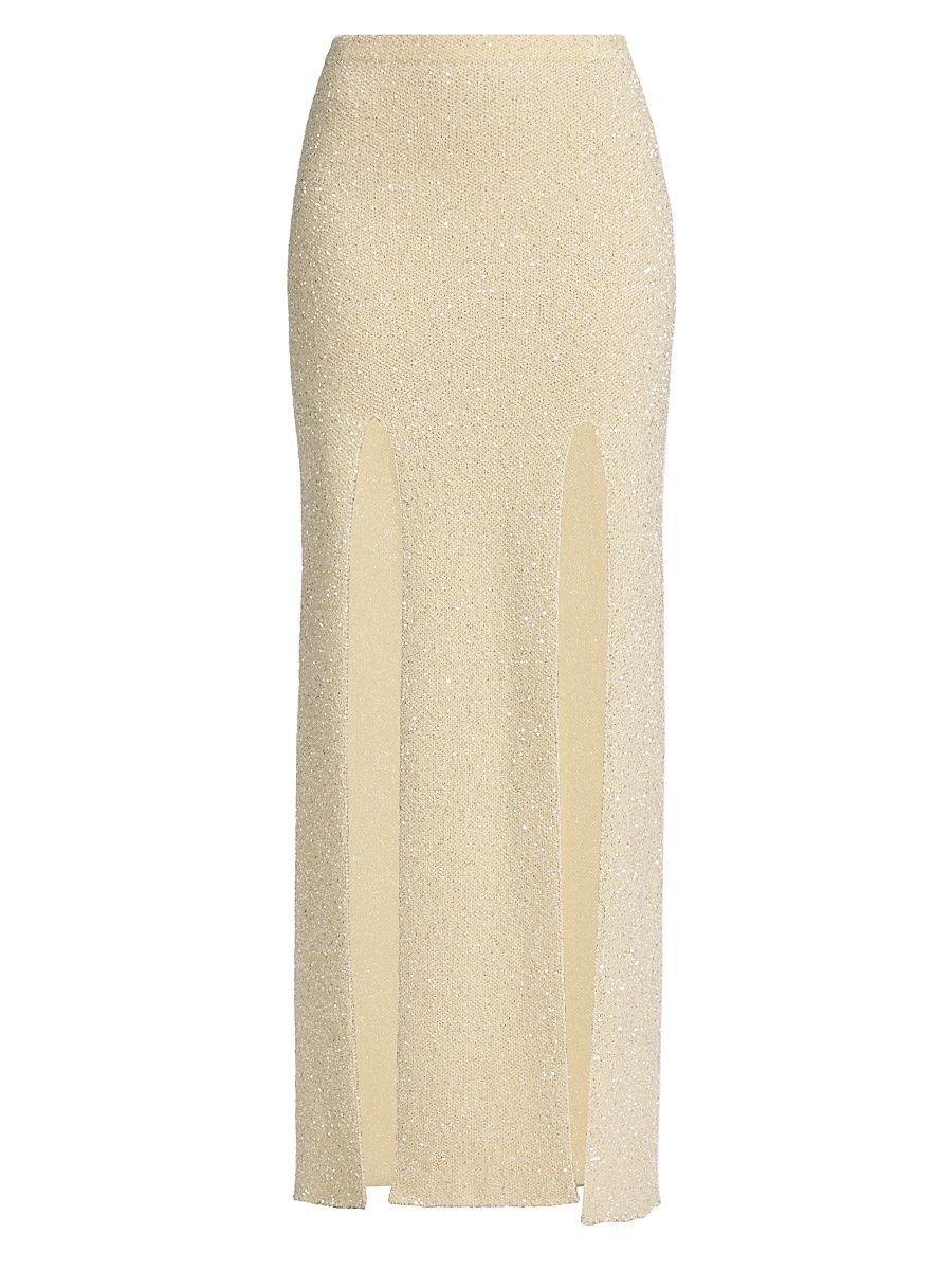 Women's Technical Sequin Maxi Skirt - Ecru - Size Large