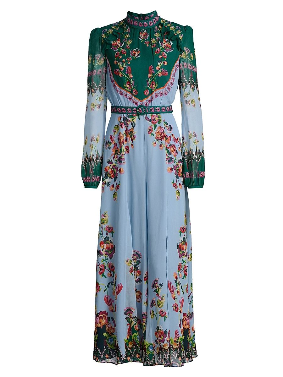 Women's Jacqui Floral Belted Midi-Dress - Saffire Trellis - Size 14