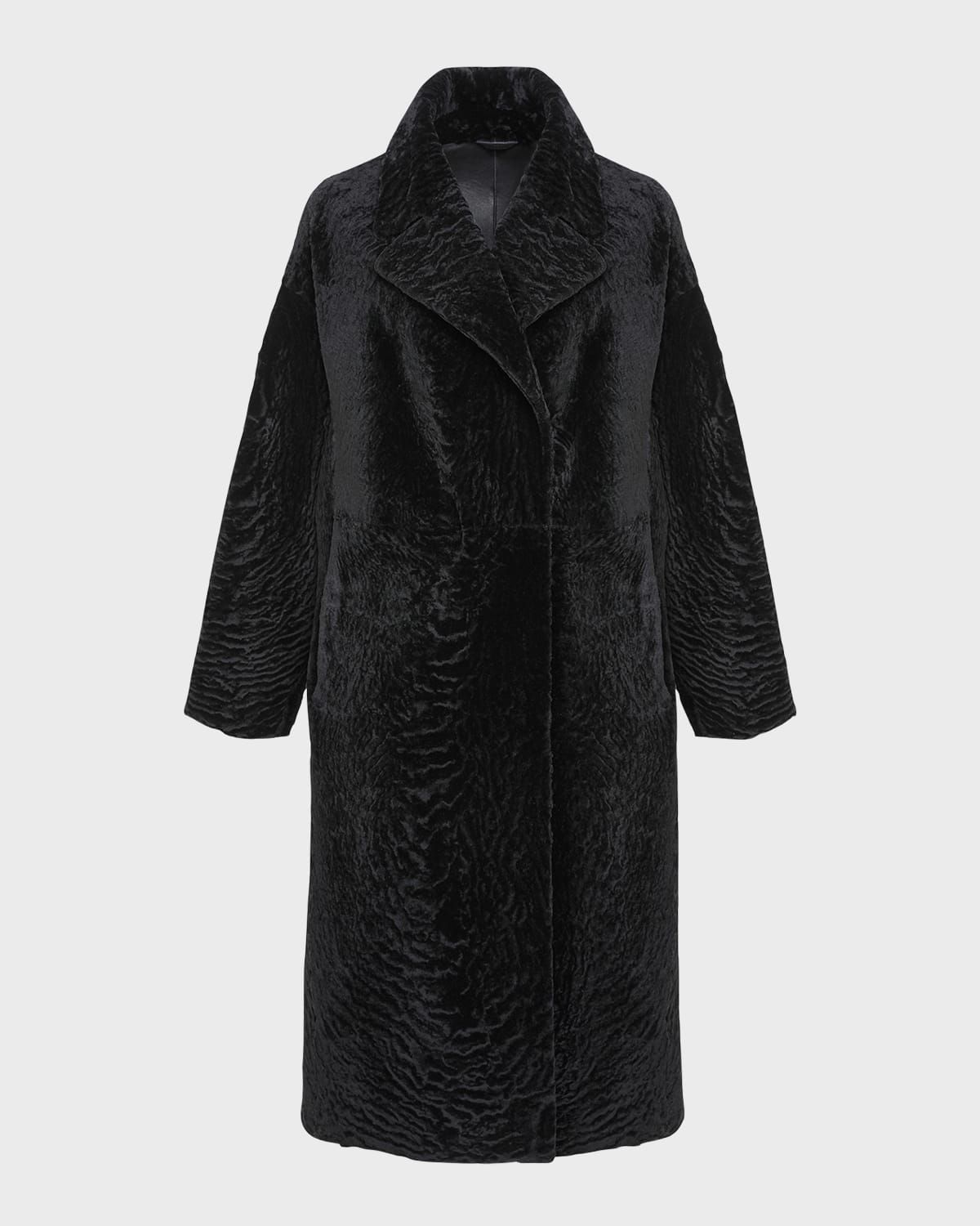 Reversible Textured Lamb Shearling Long Coat