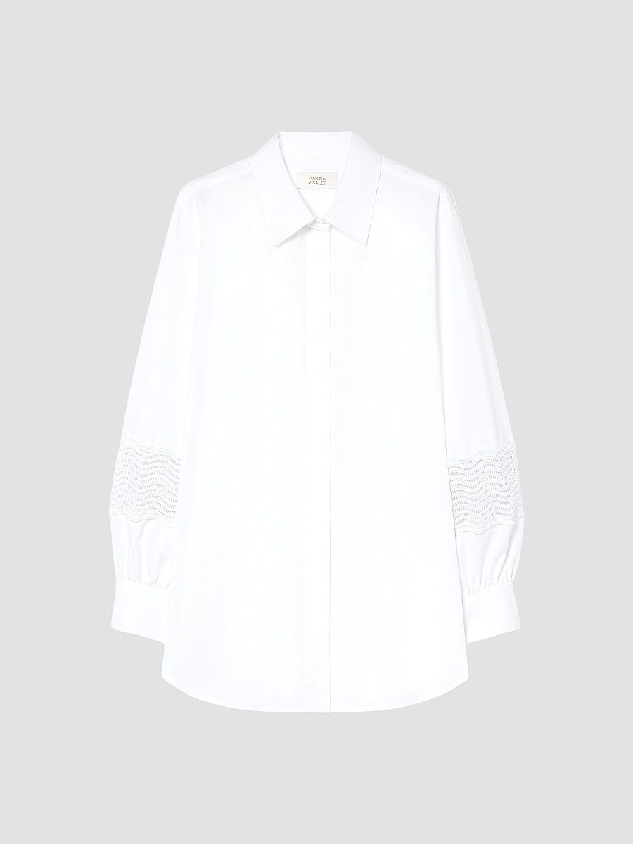 Women's Cotton Poplin Shirt with Lace - Optical White - Size 22