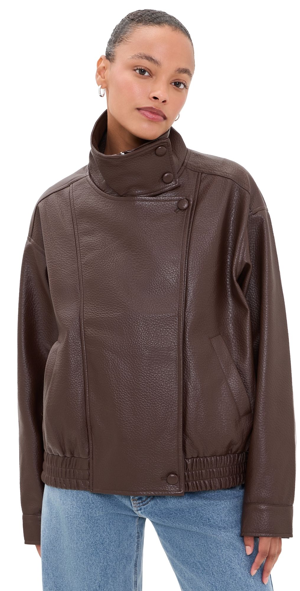 Bailey Rose Funnel Faux Leather Jacket Chocolate XS