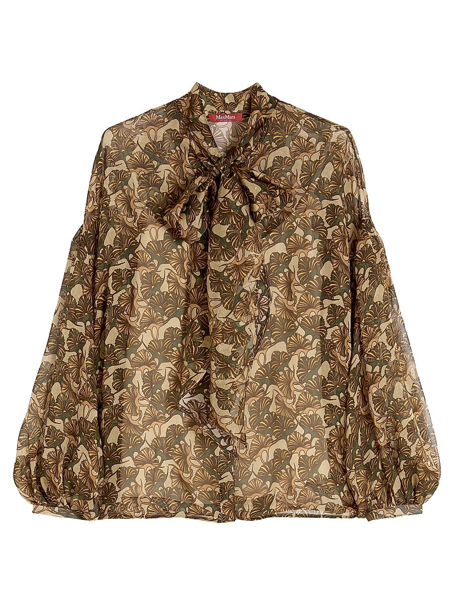 Women's Printed Silk Chiffon Blouse - Natural - Size 2