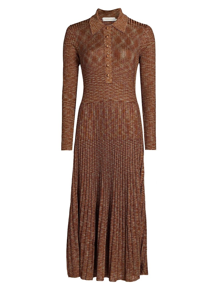 Women's Mouline Rib-Knit Midi-Dress - Chocolate Multi - Size 10